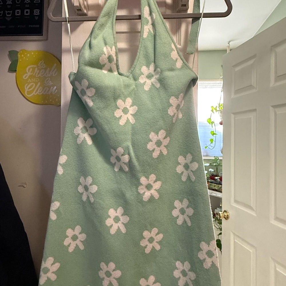 Hollister Green Halter Dress with White Floral Pattern- NWT !!